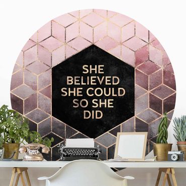 Self-adhesive round wallpaper - She Believed She Could Rosé Gold