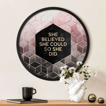 Circular framed print - She Believed She Could Rosé Gold