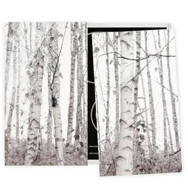 Stove top covers - Silver Birch Tree In White Light