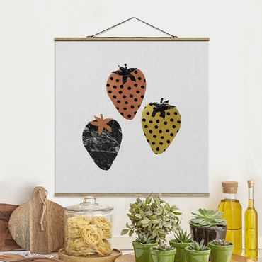 Fabric print with poster hangers - Scandinavian Strawberries - Square 1:1