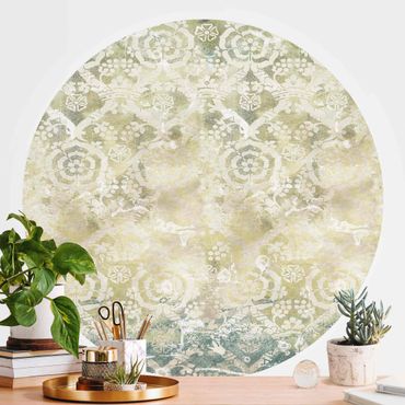 Self-adhesive round wallpaper - Emerald Coloured Baroque Dream II