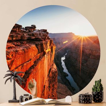 Self-adhesive round wallpaper - Sun In Grand Canyon