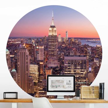Self-adhesive round wallpaper - Sunset Manhattan New York City