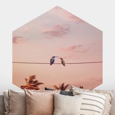 Self-adhesive hexagonal pattern wallpaper - Sunset With Hummingbird