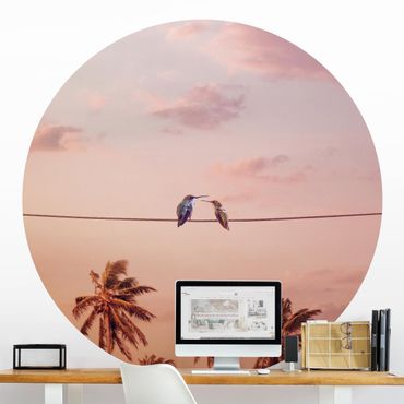 Self-adhesive round wallpaper - Sunset With Hummingbird