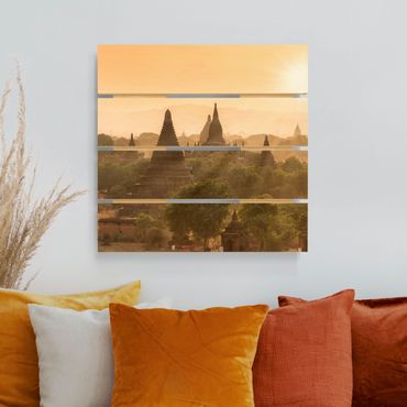 Print on wood - Sun Setting Over Bagan