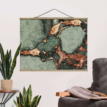 Fabric print with poster hangers - Play Of Colours Fern-Green and Gold - Landscape format 4:3