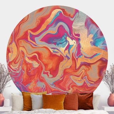 Self-adhesive round wallpaper - Play Of Colours Golden Fire