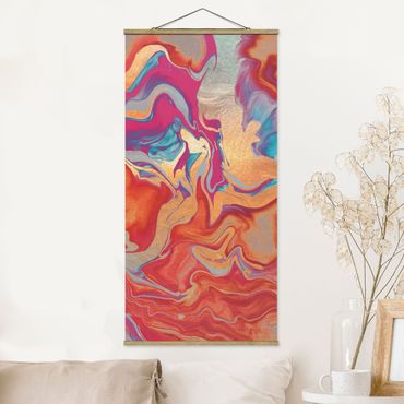 Fabric print with poster hangers - Play Of Colours Golden Fire - Portrait format 1:2