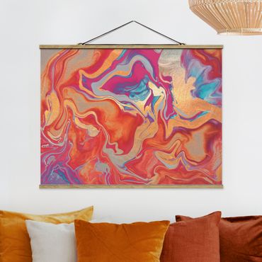 Fabric print with poster hangers - Play Of Colours Golden Fire - Landscape format 4:3
