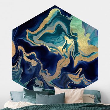 Self-adhesive hexagonal pattern wallpaper - Play Of Colours Indigo Fire