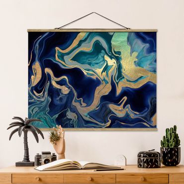Fabric print with poster hangers - Play Of Colours Indigo Fire - Landscape format 4:3