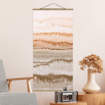 Fabric print with poster hangers - Play Of Colours Sound Of The Ocean In Sepia-Colours - Portrait format 1:2