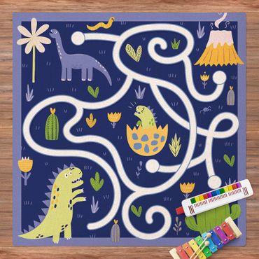 Cork mat - Playoom Mat Dinosaurs - Dino Mom Looking For Her Baby - Square 1:1