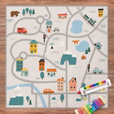 Cork mat - Playoom Mat Smalltown - Discover New Parts Of The Town - Square 1:1