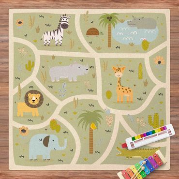 Cork mat - Playoom Mat Safari - So Many Different Animals - Square 1:1