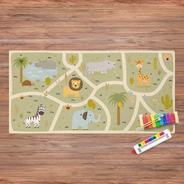 Cork mat - Playoom Mat Safari - So Many Different Animals - Landscape format 2:1