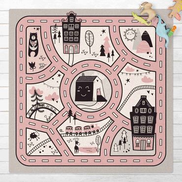 Cork mat - Playoom Mat Scandinavia -  The Pink City - Square 1:1