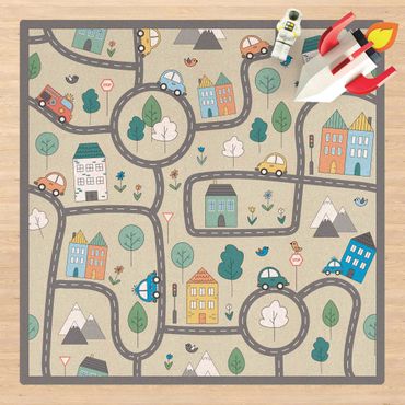Cork mat - Playoom Mat City Traffic- Out And About With The Car - Square 1:1