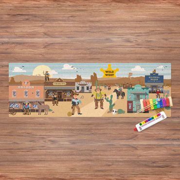 Cork mat - Playoom Mat Wild West - In Front Of The Saloon - Landscape format 3:1