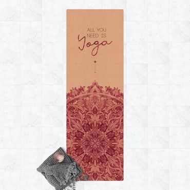 Cork mat - Text All You Need Is Yoga Red - Portrait format 1:3