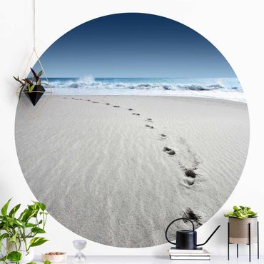 Self-adhesive round wallpaper beach - Traces In The Sand