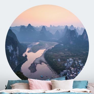 Self-adhesive round wallpaper - City At A river