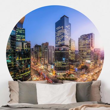 Self-adhesive round wallpaper - City Lights Of Gangnam District