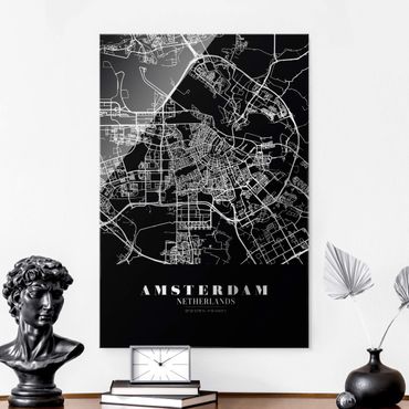 Glass print - Amsterdam City Map - Classic Black - Portrait format