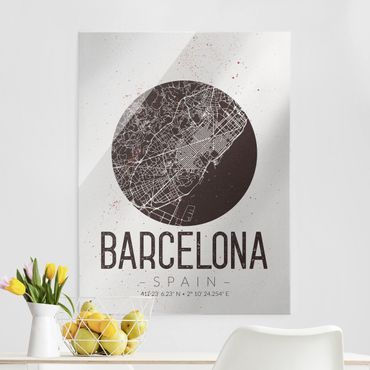 Glass print - Barcelona City Map - Retro