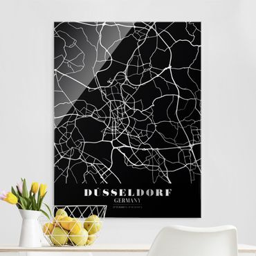 Glass print - Dusseldorf City Map - Classic Black - Portrait format