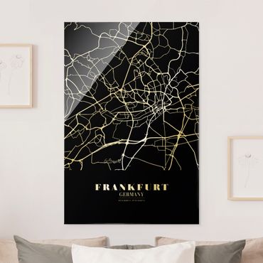 Glass print - Frankfurt City City Map - Classic Black - Portrait format