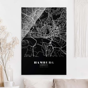 Glass print - Hamburg City Map - Classic Black - Portrait format