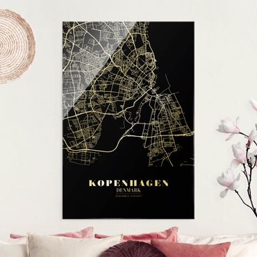Glass print - Copenhagen City Map - Classic Black - Portrait format
