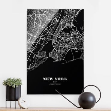 Glass print - New York City Map - Classic Black - Portrait format