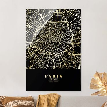Glass print - Paris City Map - Classic Black - Portrait format