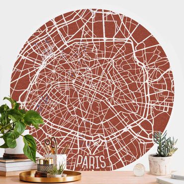 Self-adhesive round wallpaper - City Map Paris - Retro