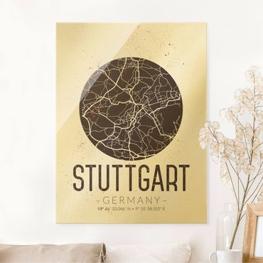 Glass print - Stuttgart City Map - Retro