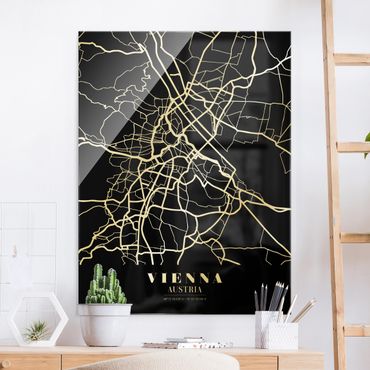 Glass print - Vienna City Map - Classic Black - Portrait format