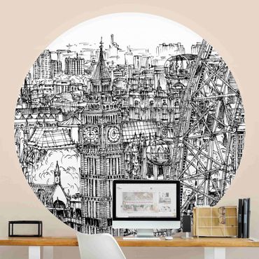 Self-adhesive round wallpaper - City Study - London Eye
