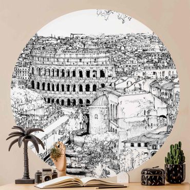 Self-adhesive round wallpaper - City Study - Rome