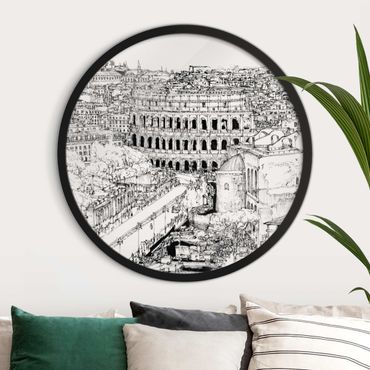 Circular framed print - City Study - Rome
