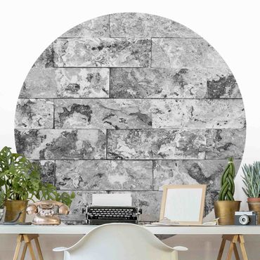 Self-adhesive round wallpaper kitchen - Stone Wall Natural Marble Grey
