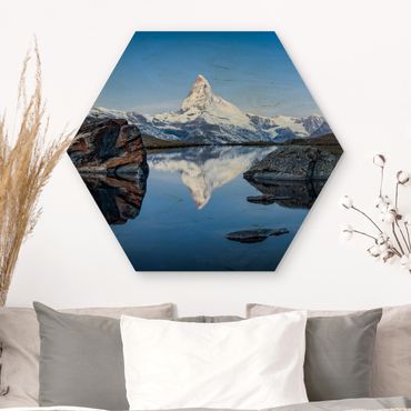 Wooden hexagon - Stellisee Lake In Front Of The Matterhorn