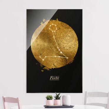 Glass print - Zodiac Sign Pisces Gray Gold - Portrait format