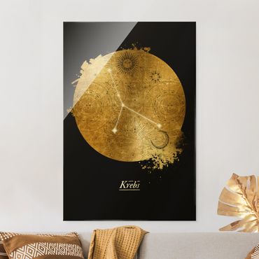 Glass print - Zodiac Sign Cancer Gray Gold - Portrait format
