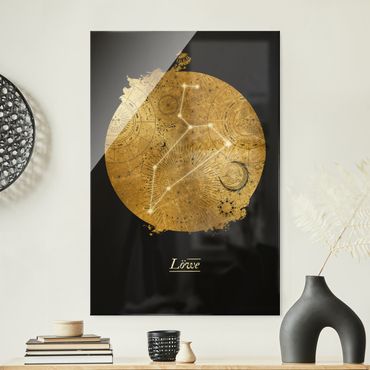 Glass print - Zodiac Sign Leo Gray Gold - Portrait format