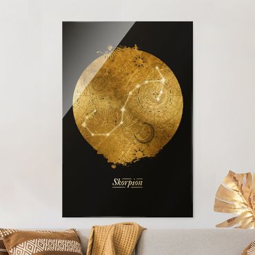 Glass print - Zodiac Sign Scorpio Gray Gold - Portrait format