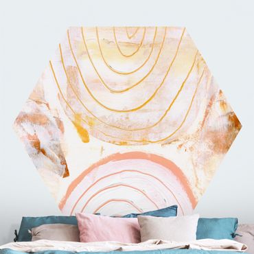 Self-adhesive hexagonal pattern wallpaper - Bright Colour Arcs In Caramel