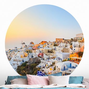 Self-adhesive round wallpaper - Bright Santorini